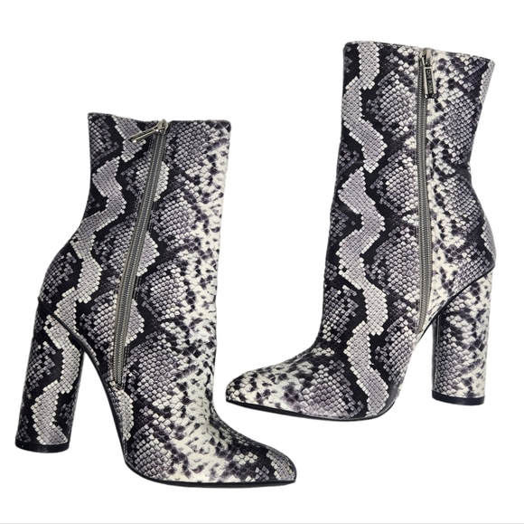 CAPE ROBBIN Snakeskin Ankle Point Toe Heeled Boots - Picture 7 of 12